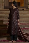 Buy_BAARO MASI_Black Brocade Woven Floral Butti Pattern Round A-line Kurta Salwar Set _Online_at_Aza_Fashions