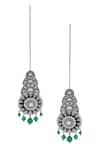 Shop Tribe Amrapali Silver Plated Green Glass Oxidized Mirror Danglers at Aza Fashions Shop_Tribe Amrapali_Silver Plated Green Glass Oxidized Mirror Danglers _at_Aza_Fashions