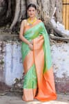 Buy_Naaritva India_Green Katan Silk Handwoven Floral Banarasi Saree With Running Blouse _at_Aza_Fashions