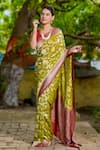 Buy_Naaritva India_Green Handloom Cotton Chiffon Banarasi Saree With Running Blouse _at_Aza_Fashions
