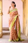 Buy_Naaritva India_Pink Handloom Cotton Chiffon Banarasi Saree With Running Blouse _at_Aza_Fashions
