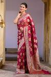 Buy_Naaritva India_Pink Handloom Cotton, Chiffon Meena Pattern Banarasi Saree With Running Blouse_at_Aza_Fashions