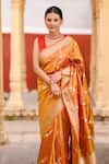 Naaritva India_Yellow Katan Silk Handwoven Banarasi Saree With Running Blouse _Online_at_Aza_Fashions