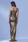 Shop_Cham Cham_Gold Stretch Knit Foil Plain Sweetheart Neck Shimmer Finish Tube Gown _at_Aza_Fashions