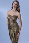 Cham Cham_Gold Stretch Knit Foil Plain Sweetheart Neck Shimmer Finish Tube Gown _Online_at_Aza_Fashions