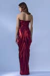 Shop_Cham Cham_Red Stretch Knit Foil Plain Straight Neck Metallic Finish Gown _at_Aza_Fashions