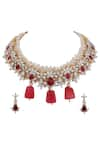 Shop_Tizora_Gold Plated Red Beads Studded Choker Set _at_Aza_Fashions