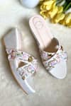 Buy_Modanta Footwear_White Embroidered Cross Strap Wedges _at_Aza_Fashions