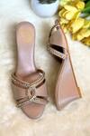 Buy_Modanta Footwear_Beige Faux Diamond Embellishments Leather Wedges _at_Aza_Fashions