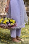 Shop_Charu Makkar_Blue Linen Embroidery Round Neck Straight Fit Kurta Set 
