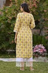 Shop Charu Makkar Yellow Cotton Embroidery V-neck Floral Print Kurta Set at Aza Fashions Shop_Charu Makkar_Yellow Cotton Embroidery V-neck Floral Print Kurta Set_at_Aza_Fashions