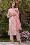 Shop_Charu Makkar_Peach Chanderi Print Floral V Neck Rose Bouquet Kurta Set _Online_at_Aza_Fashions