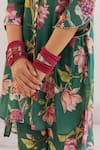 Buy_172 THREADS_Green Crepe Hand Embroidered Floral Notched Print Kurta And Pant Set  _Online_at_Aza_Fashions