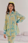 172 THREADS_Green Crepe Printed Floral Collared Neck Shirt Kurta And Pant Set  _Online_at_Aza_Fashions