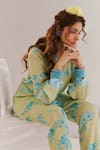 Shop_172 THREADS_Green Crepe Printed Floral Collared Neck Shirt Kurta And Pant Set  _Online_at_Aza_Fashions