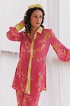 Buy_172 THREADS_Pink Crepe Printed Floral Collared Neck Pattern Shirt Kurta And Pant Set _Online_at_Aza_Fashions