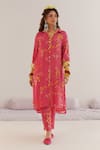 Buy_172 THREADS_Pink Crepe Printed Floral Collared Neck Kurta And Pant Set  _at_Aza_Fashions