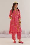 Shop_172 THREADS_Pink Crepe Printed Floral Collared Neck Kurta And Pant Set  _at_Aza_Fashions