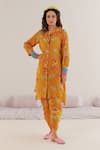 Buy_172 THREADS_Yellow Crepe Printed Floral Band Collar Kurta And Cowl Dhoti Pant Set  _at_Aza_Fashions