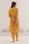 Shop_172 THREADS_Yellow Crepe Printed Floral Band Collar Kurta And Cowl Dhoti Pant Set_at_Aza_Fashions