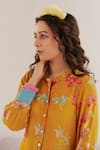 Buy_172 THREADS_Yellow Crepe Printed Floral Band Collar Kurta And Cowl Dhoti Pant Set  _Online_at_Aza_Fashions