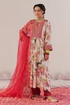 Buy_172 THREADS_Pink Crepe Printed Floral Round Gathered Kurta Pant Set_at_Aza_Fashions