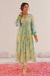 Buy_172 THREADS_Green Crepe Printed Floral V Neck Kurta Pant Set  _Online_at_Aza_Fashions