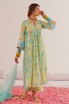 172 THREADS_Green Crepe Printed Floral V Neck Kurta Pant Set_at_Aza_Fashions