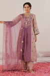 Buy_172 THREADS_Purple Chanderi Embroidered Floral Notched Kurta Pant Set_at_Aza_Fashions