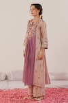 172 THREADS_Purple Chanderi Embroidered Floral Notched Kurta Pant Set_at_Aza_Fashions