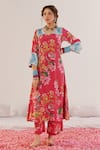 Buy_172 THREADS_Pink Crepe Printed Floral V Neck Beads And Sequins Embroidered Kurta Set  _Online_at_Aza_Fashions