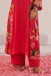 172 THREADS_Pink Crepe Printed Floral Blunt V Neck Pattern Kurta Pant Set  _Online_at_Aza_Fashions