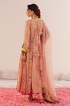 Shop_172 THREADS_Peach Crepe Printed Floral V Neck Pattern Anarkali Pant Set _at_Aza_Fashions