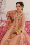 172 THREADS_Peach Crepe Printed Floral V Neck Pattern Anarkali Pant Set _Online_at_Aza_Fashions