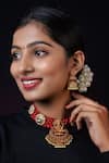 Buy_Tizora_Gold Plated Pearls, Stones, Gota Patti Handcrafted Temple Necklace Set _at_Aza_Fashions