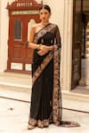 Buy_Geroo Jaipur_Black Chiffon Embroidered Aari Floral Saree With Unstitched Blouse Piece _at_Aza_Fashions