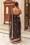 Geroo Jaipur_Black Chiffon Embroidered Aari Floral Saree With Unstitched Blouse Piece _Online_at_Aza_Fashions