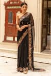 Buy_Geroo Jaipur_Black Chiffon Embroidered Aari Floral Saree With Unstitched Blouse Piece _Online_at_Aza_Fashions