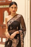 Shop_Geroo Jaipur_Black Chiffon Embroidered Aari Floral Saree With Unstitched Blouse Piece _at_Aza_Fashions