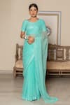 Buy_Geroo Jaipur_Blue Chiffon Hand Embroidered Mirror Work Saree With Unstitched Blouse Piece _at_Aza_Fashions