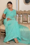 Shop_Geroo Jaipur_Blue Chiffon Hand Embroidered Mirror Work Saree With Unstitched Blouse Piece _Online_at_Aza_Fashions