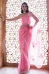 Buy_Geroo Jaipur_Pink Chiffon Sequins, Floral Hand Embroidered Saree With Unstitched Blouse Piece _at_Aza_Fashions