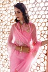 Shop_Geroo Jaipur_Pink Chiffon Sequins, Floral Hand Embroidered Saree With Unstitched Blouse Piece _Online_at_Aza_Fashions