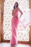 Geroo Jaipur_Pink Chiffon Sequins, Floral Hand Embroidered Saree With Unstitched Blouse Piece _at_Aza_Fashions