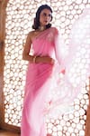 Shop_Geroo Jaipur_Pink Chiffon Sequins, Floral Hand Embroidered Saree With Unstitched Blouse Piece _at_Aza_Fashions