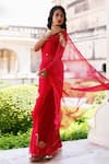 Shop_Geroo Jaipur_Fuchsia Chiffon Hand Embroidered Peacock Saree With Unstitched Blouse Piece _Online_at_Aza_Fashions