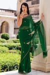 Buy_Geroo Jaipur_Green Chiffon Hand Embroidered Peacock Motif Saree With Unstitched Blouse Piece _at_Aza_Fashions