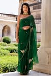 Buy_Geroo Jaipur_Green Chiffon Hand Embroidered Peacock Motif Saree With Unstitched Blouse Piece _Online_at_Aza_Fashions