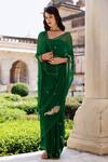 Shop_Geroo Jaipur_Green Chiffon Hand Embroidered Peacock Motif Saree With Unstitched Blouse Piece _Online_at_Aza_Fashions