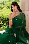 Shop_Geroo Jaipur_Green Chiffon Hand Embroidered Peacock Motif Saree With Unstitched Blouse Piece _at_Aza_Fashions